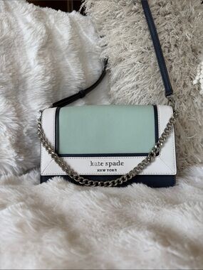 kate spade Mint, White & Navy Colorblock Crossbody with Chain